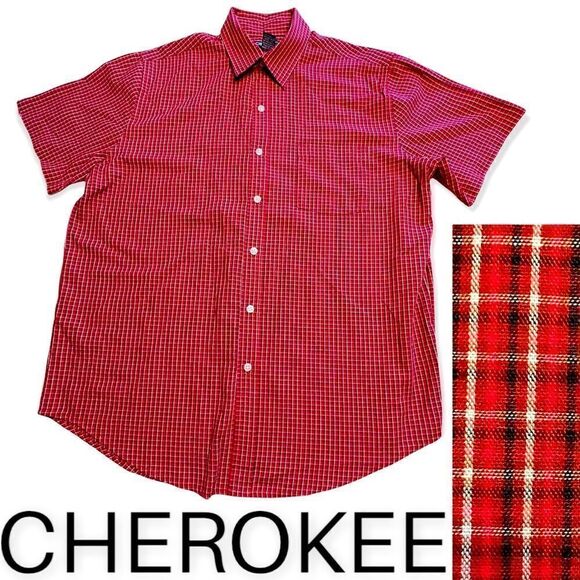 Men's Short Sleeve check plaid red Shirt by Cherokee size L - Picture 1 of 8